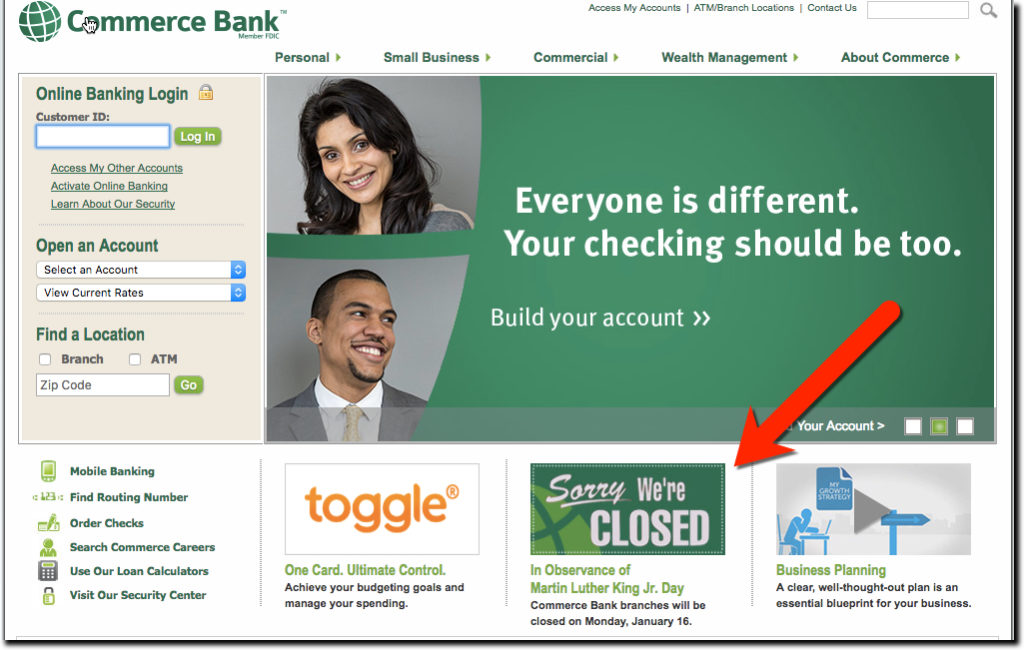 mlk day Commerce bank homepage