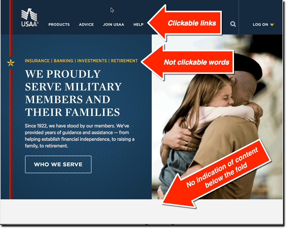 UX Fail USAA Homepage Has Non Clickable Links Fintech Labs 