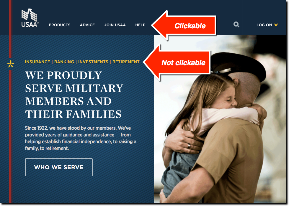 UX Fail: USAA Homepage Has Non-Clickable “Links”