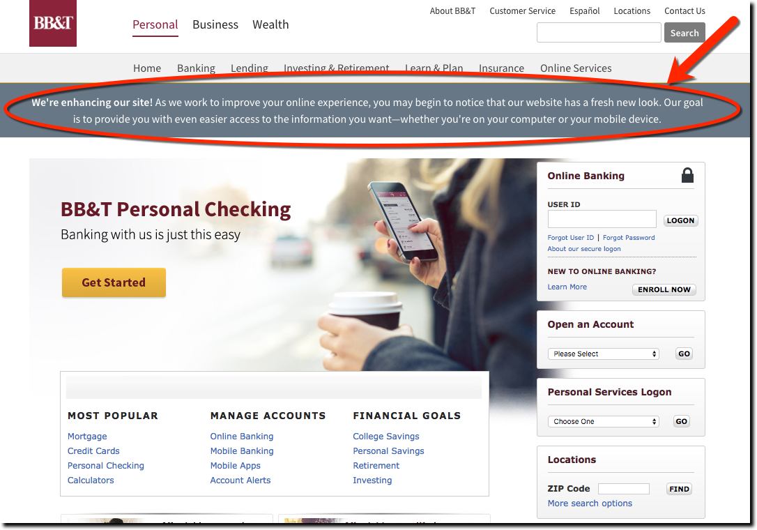 UX of Changing UI: BB&T Bank Teases Website Redesign