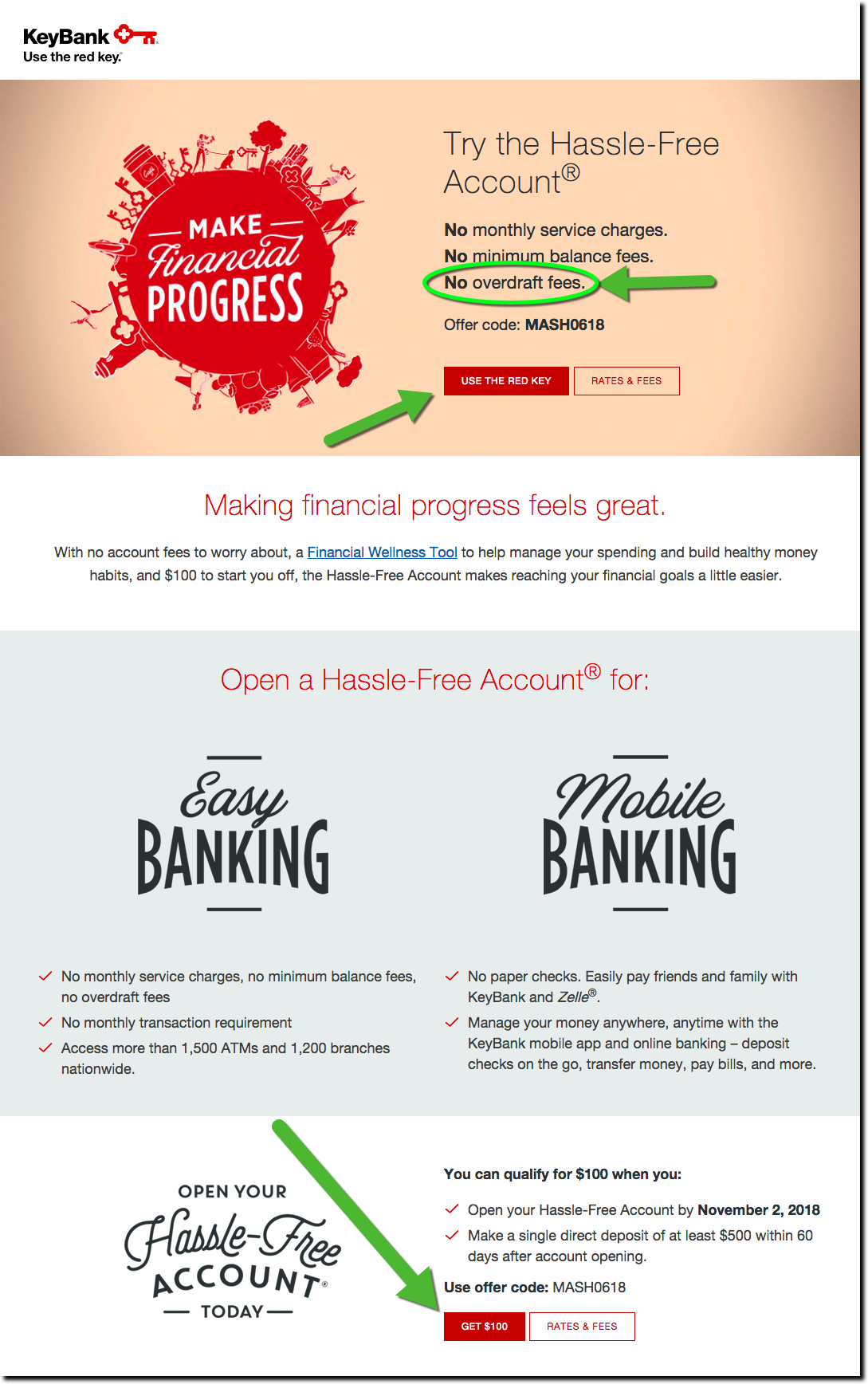 Marketing UX: Key Bank’s $100 Checking Promotion Landing Page
